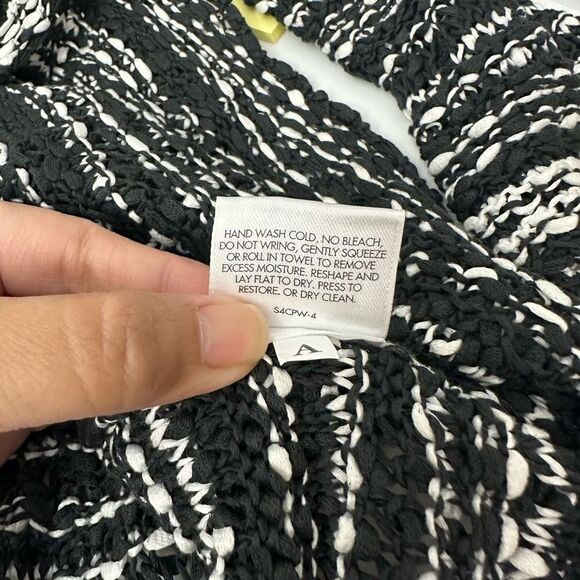 Eileen Fisher Black White Loose Open Knit 3/4 Sleeve Sweater Top Petite small - Picture 7 of 8